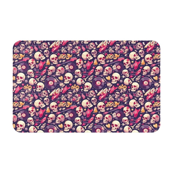 Bathroom Rugs Non Slip Washable - music Skull record Guitar Kitchen Mats for Floor, Area Rugs for Entryway Rugs Indoor, Laundry Bathroom Room Door Rug with Rubber Backing 20x31.5in