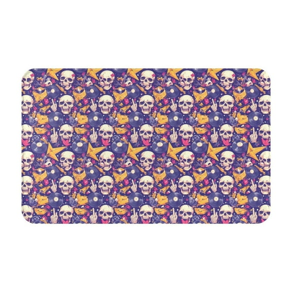 Bathroom Rugs Non Slip Washable - rock Skull record Kitchen Mats for Floor, Area Rugs for Entryway Rugs Indoor, Laundry Bathroom Room Door Rug with Rubber Backing 20x31.5in