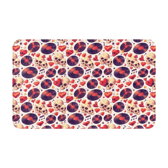 Bathroom Rugs Non Slip Washable - rock Skull record heart Kitchen Mats for Floor, Area Rugs for Entryway Rugs Indoor, Laundry Bathroom Room Door Rug with Rubber Backing 20x31.5in