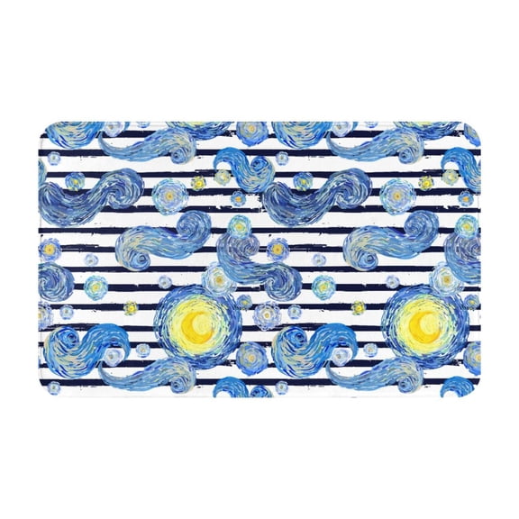Bathroom Rugs Non Slip Washable - starry sky yellow moon striped Kitchen Mats for Floor, Area Rugs for Entryway Rugs Indoor, Laundry Bathroom Room Door Rug with Rubber Backing 20x31.5in