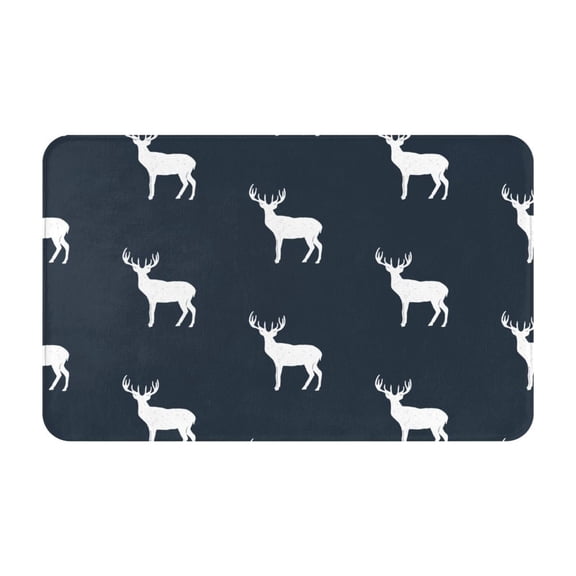 Bathroom Rugs Non Slip Washable - white moose deer black Kitchen Mats for Floor, Area Rugs for Entryway Rugs Indoor, Laundry Bathroom Room Door Rug with Rubber Backing 20x31.5in