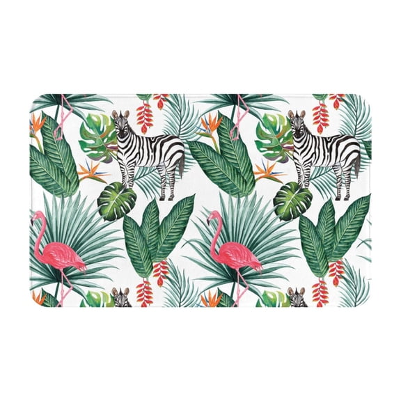 Bathroom Rugs Non Slip Washable - zebra Flamingo Tropical Palm leaves Kitchen Mats for Floor, Area Rugs for Entryway Rugs Indoor, Laundry Bathroom Room Door Rug with Rubber Backing 20x31.5in