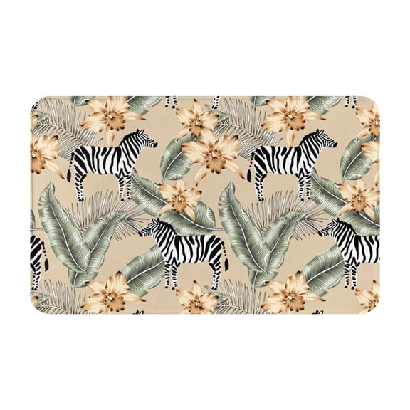 Bathroom Rugs Non Slip Washable - zebra Tropical palm leave beige Kitchen Mats for Floor, Area Rugs for Entryway Rugs Indoor, Laundry Bathroom Room Door Rug with Rubber Backing 20x31.5in