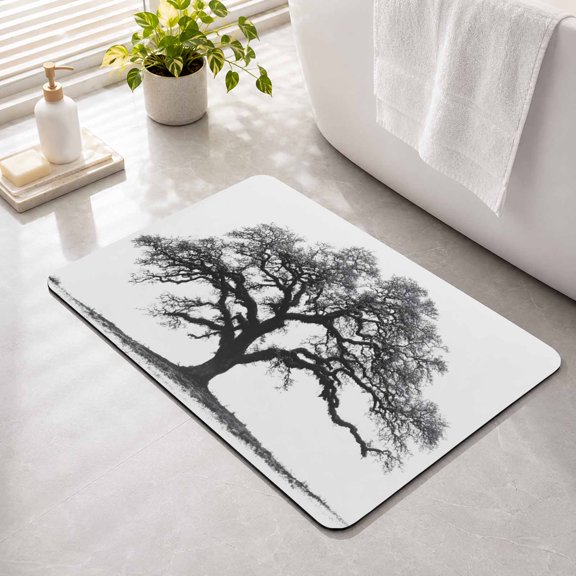 Bathroom Rugs Oak Tree Forest Bath Mat Absorbent Quick Dry Bathroom Floor Mat Non Slip Rubber Black Deep Roots Wide Branches Bath Mats for Bathroom Bathtub Shower Sink Home Decor 16" x 24"
