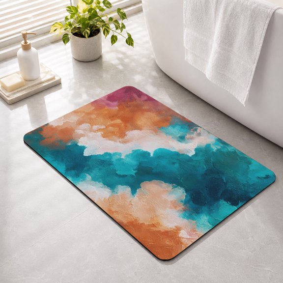 Bathroom Rugs Orange Blue Dynamic Clouds Bath Mat Absorbent Quick Dry Bathroom Floor Mat Non Slip Rubber Color Swirls Bath Mats for Bathroom Bathtub Shower Sink Home Decor 16" x 24"