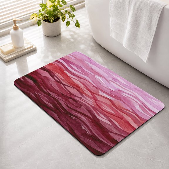Bathroom Rugs Pink Horizon Clouds Bath Mat Absorbent Quick Dry Bathroom Floor Mat Non Slip Rubber Artistic Glow Waves Bath Mats for Bathroom Bathtub Shower Sink Home Decor 16" x 24"