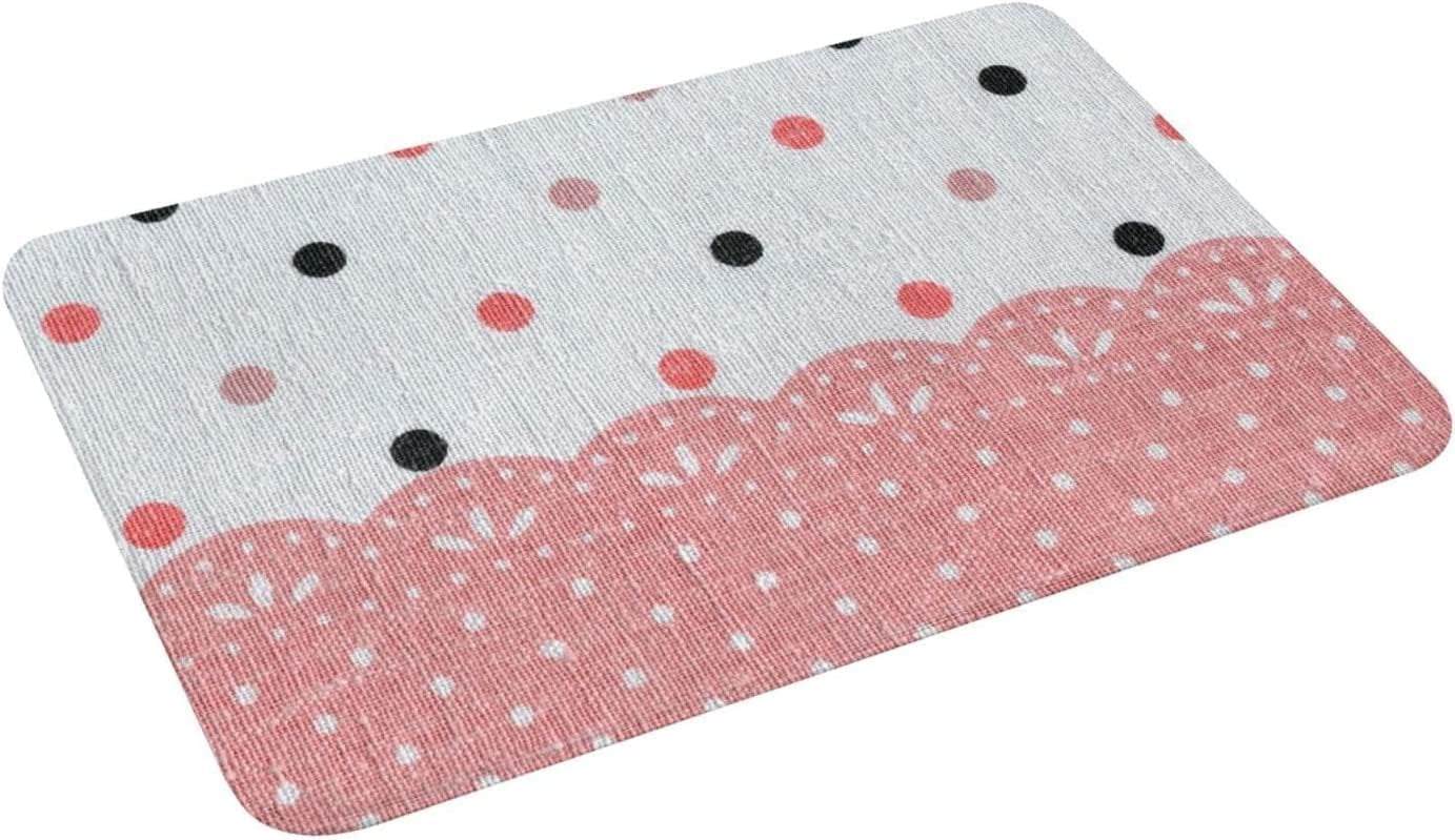 Bathroom Rugs Polka Dots On Pink and Gray Bath Mats NonSlip Absorbent