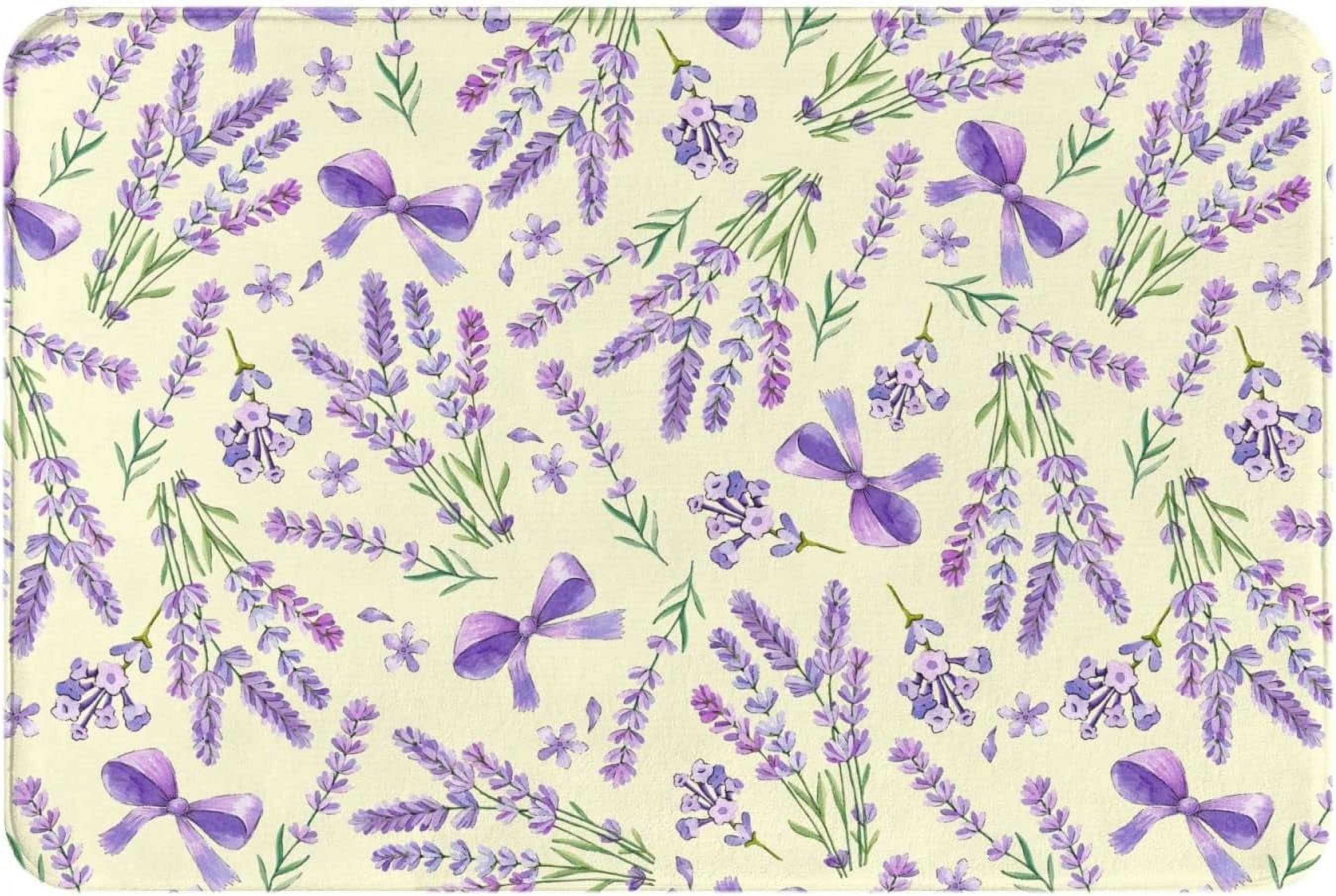 Bathroom Rugs Purple Lavender On Yellow Background Bath Mat Soft Non