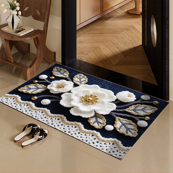 Bathroom Rugs, Roses Leaves Botanical Aesthetic Boho Floral Bath Mat, Unique Chic Outdoor Rug, Soft Non Slip Floor Rugs for Living Room Doormat(Not 3D)