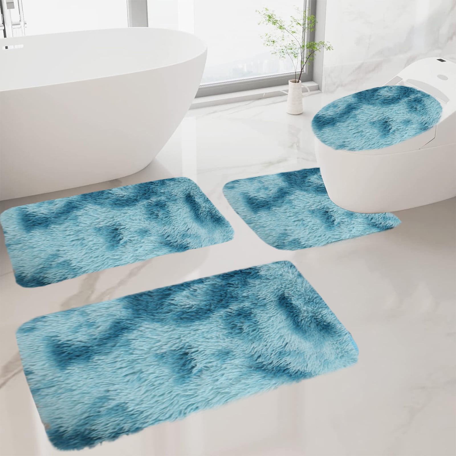 Bathroom Rugs Rugs for Bedroom4-Piece Super Absorbent Non-Slip Bath Mat Set - Machine Washable ...
