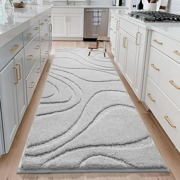 Bathroom Rugs Runner 24 x 72 Inch, Extra Long Bath Mat Non-Slip Machine Washable Grey Silver Soft Carpets for Floor, Tub and Shower