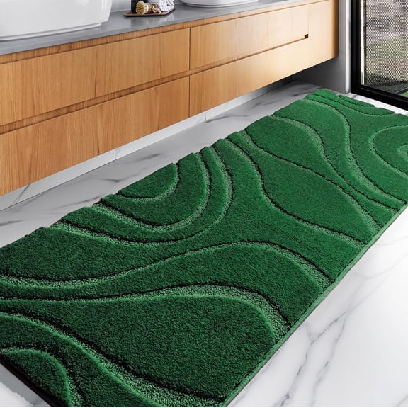 Bathroom Rugs Runner 24 x 72 Inch Extra Long Bath Rug Non-Slip Machine Washable Bath Mats Green Soft Carpets for Floor, Tub and Shower