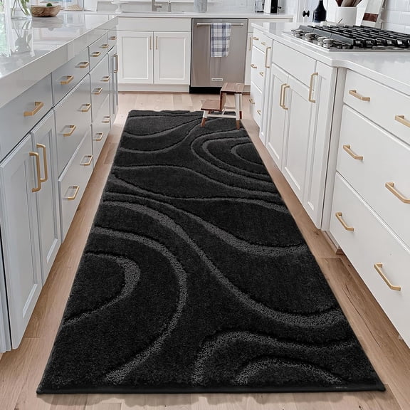 Bathroom Rugs Runner 24x60 Inch, Ultra Soft and Water Absorbent Long Bath Rugs Non-Slip Quick Dry Machine Washable Bath Mats Microfiber Thick Matts for Floor, Tub, Shower, Home Dr, Black