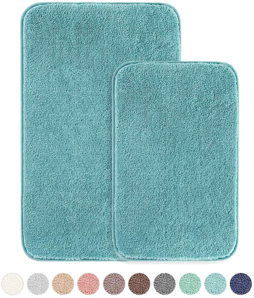 Bathroom Rugs Set 2 Pieces - Bath Rugs Ultra Soft Absorbent Non-Slip Fluffy Thick Microfiber Cozy Bath Mats Set for Tub Shower Bathroom Floors Accessories, 20"x32" & 16"x24" Set of 2 (Turquoise)