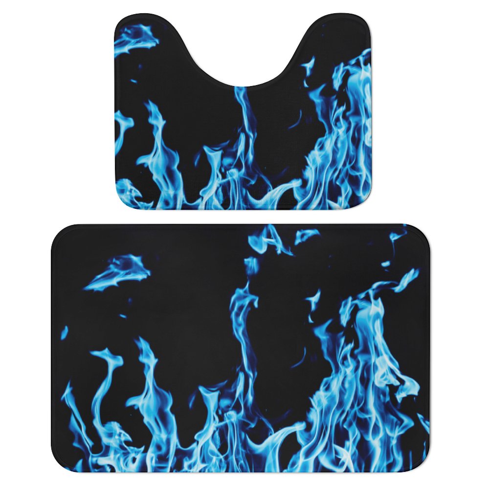 Bathroom Rugs Set 2 Pieces, Blue Flame Fire Bathroom Set Quick Drying