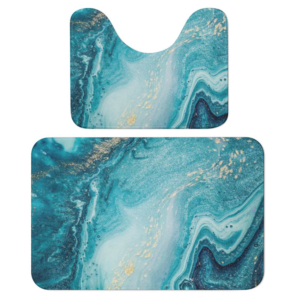 Bathroom Rugs Set 2 Pieces, Blue Marble Bathroom Set Quick Drying