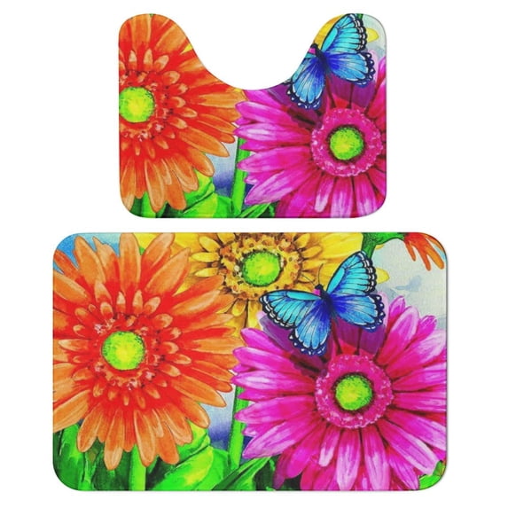 Bathroom Rugs Set 2 Pieces, Spring Flower Bathroom Set - Quick Drying Bath Mat And U-Shaped Toilet Rug, Water Absorbent Bath Carpet For Bedroom Floor Living Room, Machine Washable