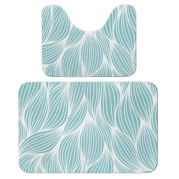 Bathroom Rugs Set 2 Pieces, Tropical Leaves Bathroom Set - Quick Drying Bath Mat And U-Shaped Toilet Rug, Water Absorbent Bath Carpet For Bedroom Floor Living Room, Machine Washable