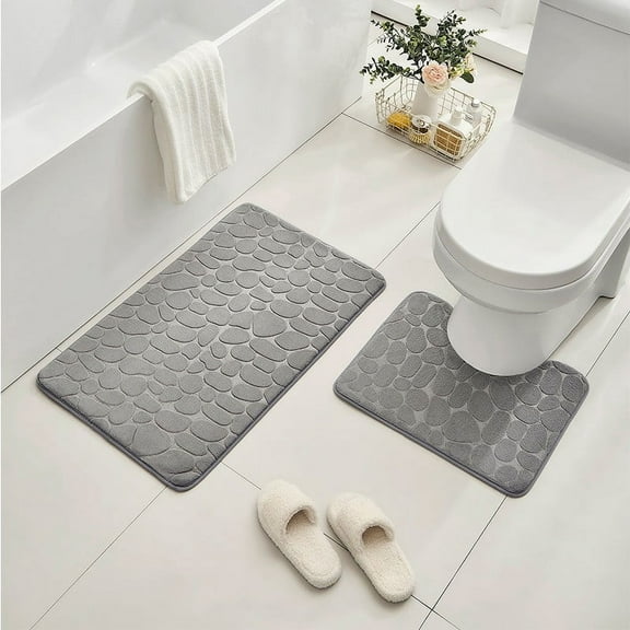 Bathroom Rugs Set 2 Pieces, Ultra Soft Non Slip Absorbent Chenille Toilet Bath Mat Set