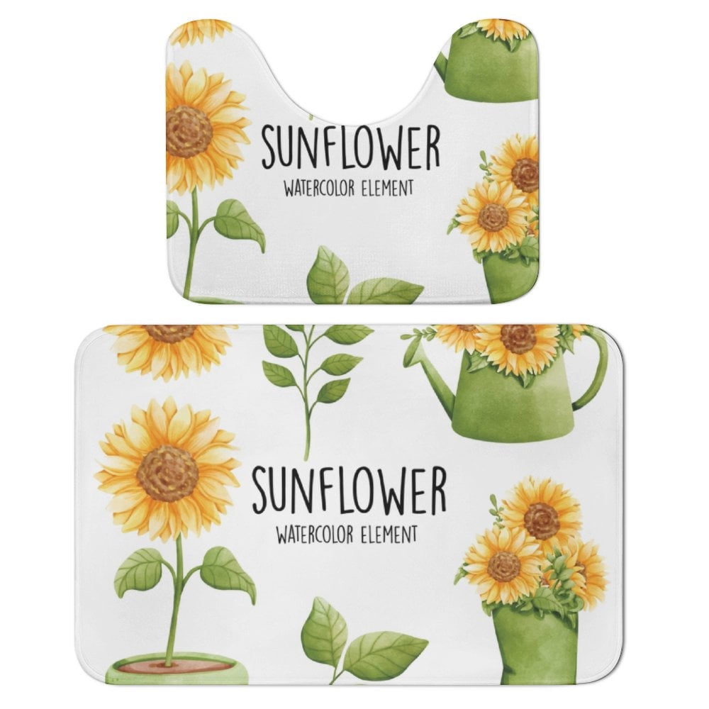 Bathroom Rugs Set 2 Pieces, Watercolor Sunflower, Summer Bathroom Set ...