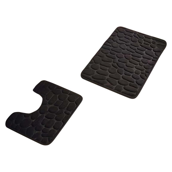Bathroom Rugs Set of 2, Washable Non-Slip Bathroom Rugs with U Shaped Commode Contour Rug Toilet Mats Bath Mats for Bathroom Floor Toilet Door Mat, Black