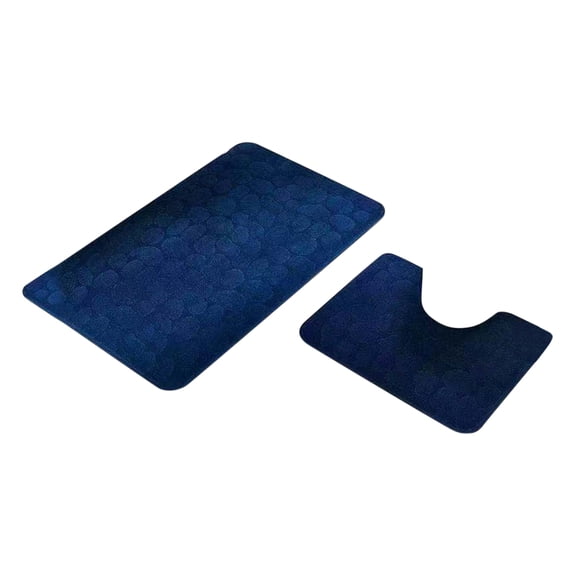 Bathroom Rugs Set of 2, Washable Non-Slip Bathroom Rugs with U Shaped Commode Contour Rug Toilet Mats Bath Mats for Bathroom Floor Toilet Door Mat, Dark Blue