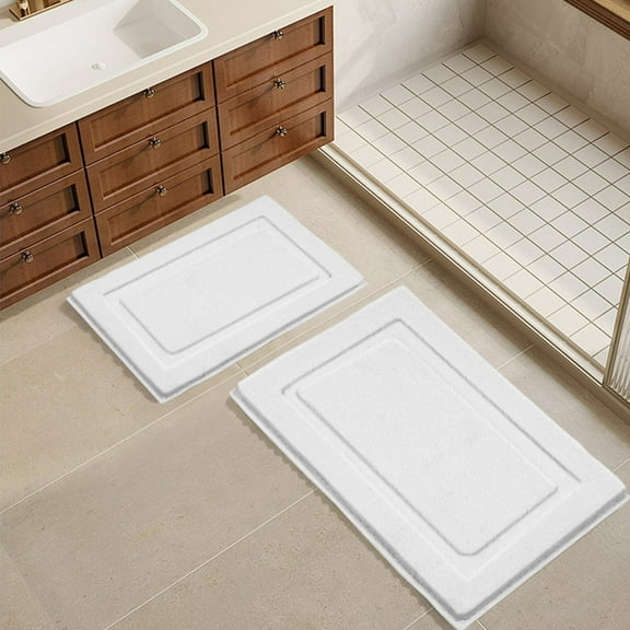Bathroom Rugs, Yamaziot Bath Mat Set 2, Non Slip Soft Absorbent Washable Shower Runner, White