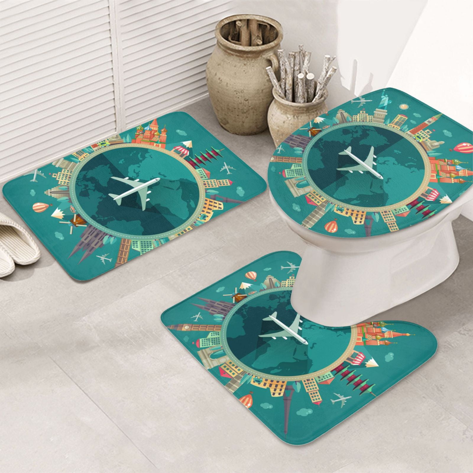Bathroom Rugs Set 3 Piece Around The Bath Mats, Toilet Lid