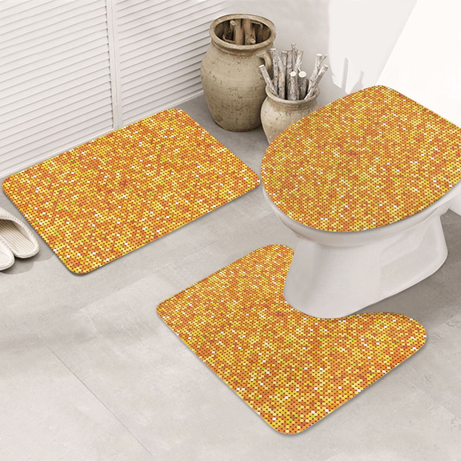 Bathroom Rugs Set 3 Piece - Gold Glitter lightning C, Non-Slip Bath ...