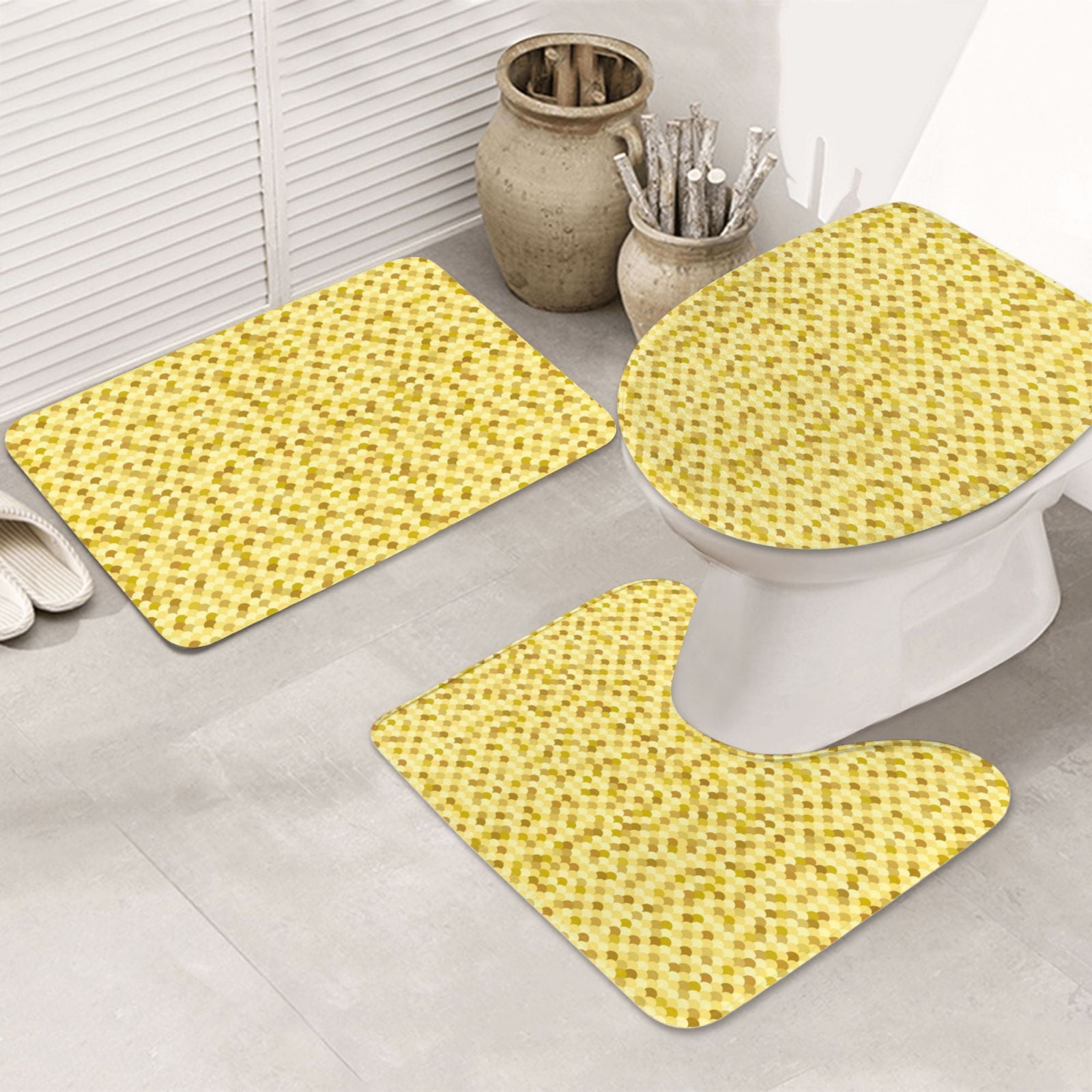 Bathroom Rugs Set 3 Piece Golden fish scale, NonSlip Bath Mats
