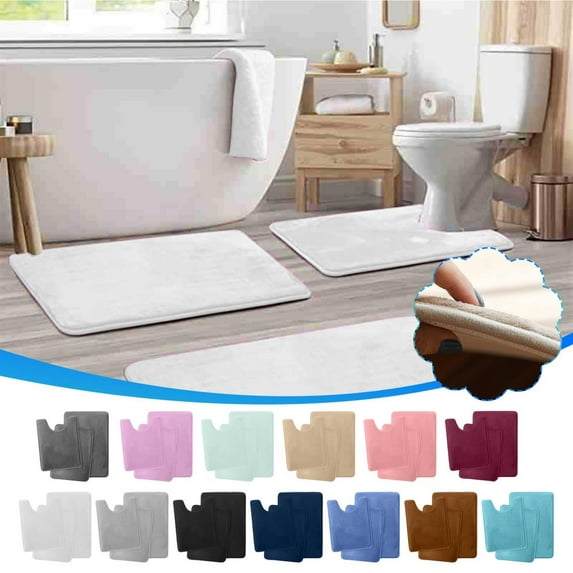 Bathroom Rugs Set 3 Piece Super Absorbent Coral Velvet Non Slip Mats with Waterproof Backing for Quick Drying, Soft Toilet Floor Mat for Master Bath & Guest Room Decor,Vsgery