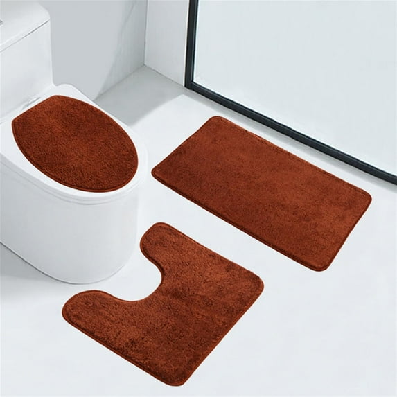 Bathroom Rugs Set 3 Pieces Absorption Shower Mat Soft U-Shaped Toilet Mat Non-Slip Bath Carpet Washable Toilet Lid Cover Bedroom Kitchen Floor Mat