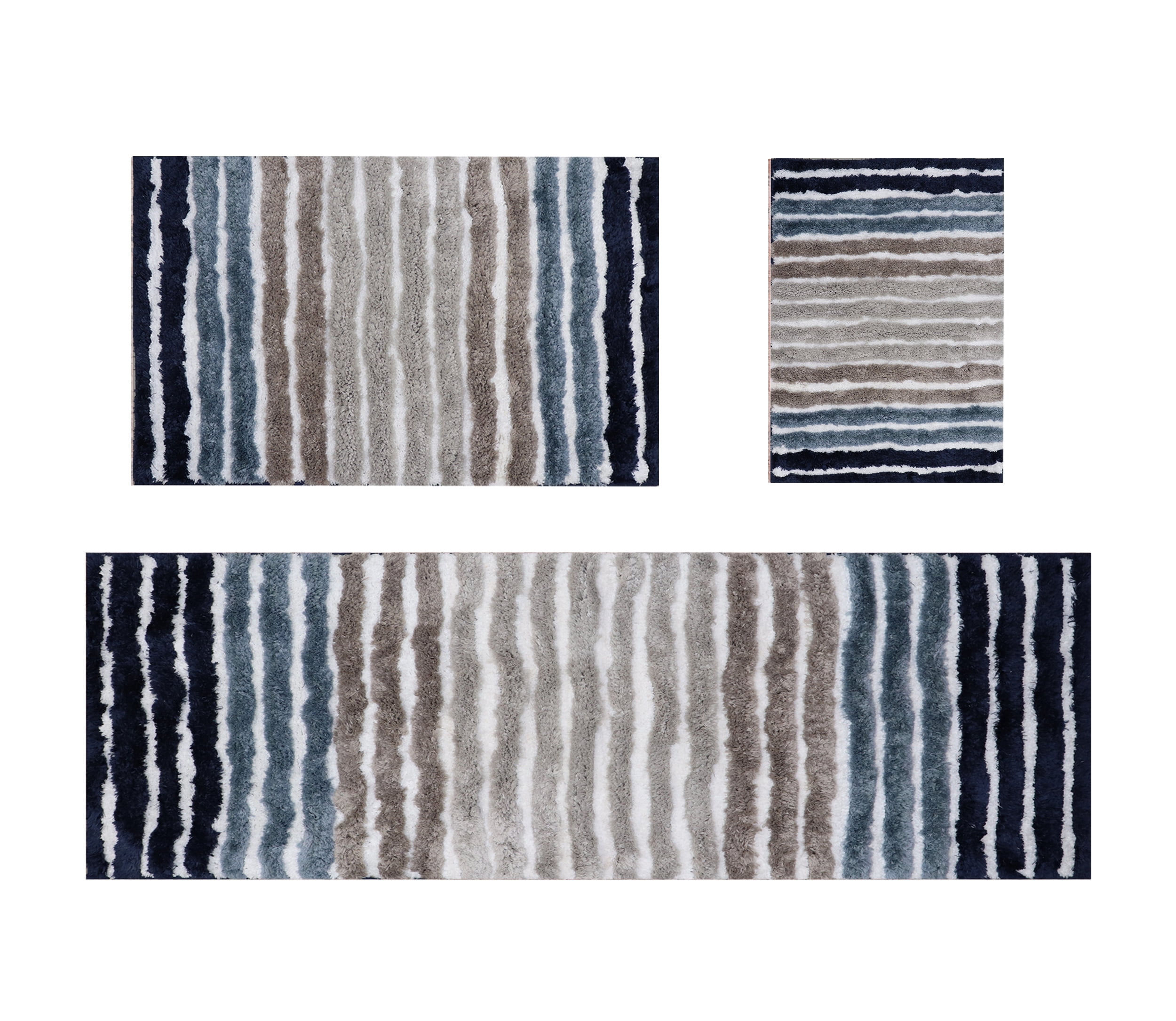 Bathroom Rugs Set of 3, Soft Microfiber Bath Mats, Absorbent & Quick Drying, Non-Slip Rubber Backing, Machine Washable Bathroom Floor Mats for Tub, Shower, Sink – 21x54, 24x40, 17x24 Navy