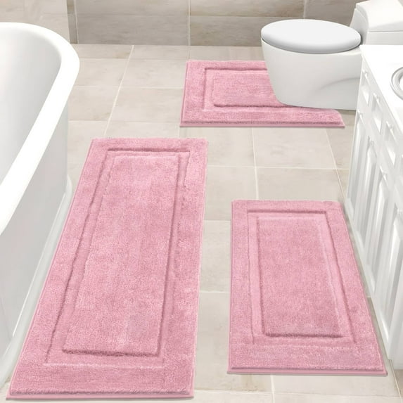 Bathroom Rugs Set 3, Yamaziot Bath Mats, Non Slip Washable Soft Absorbent Shower Blue Runner for Tub Floor with Toilet Mat