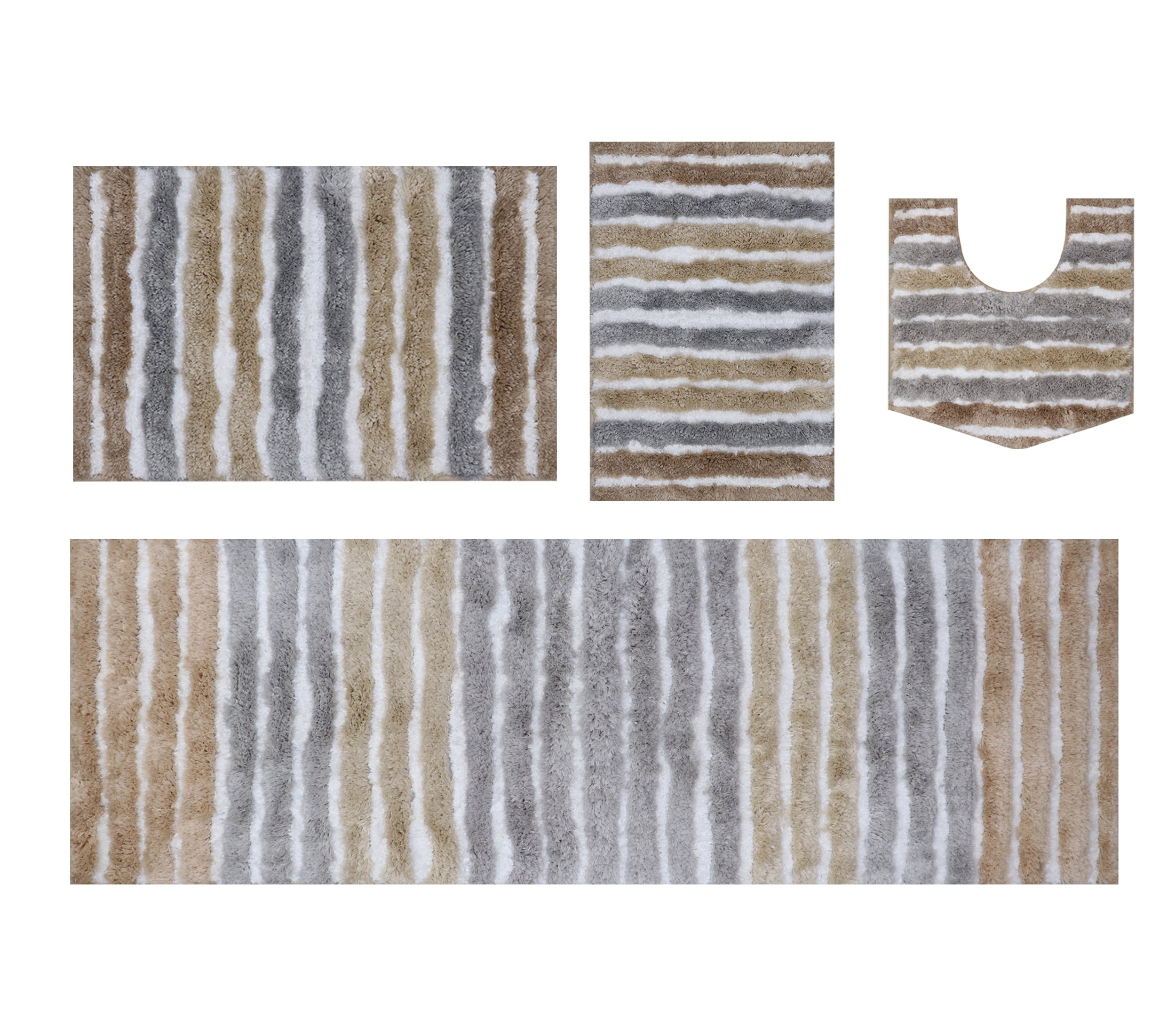 Bathroom Rugs Set of 4, Soft Microfiber Bath Mats, Absorbent & Quick Drying, Non-Slip Rubber Backing, Machine Wash Bathroom Floor Mats for Tub, Shower, Sink, Toilet – 17x24, 20x32, 21x54, 20x20 Linen