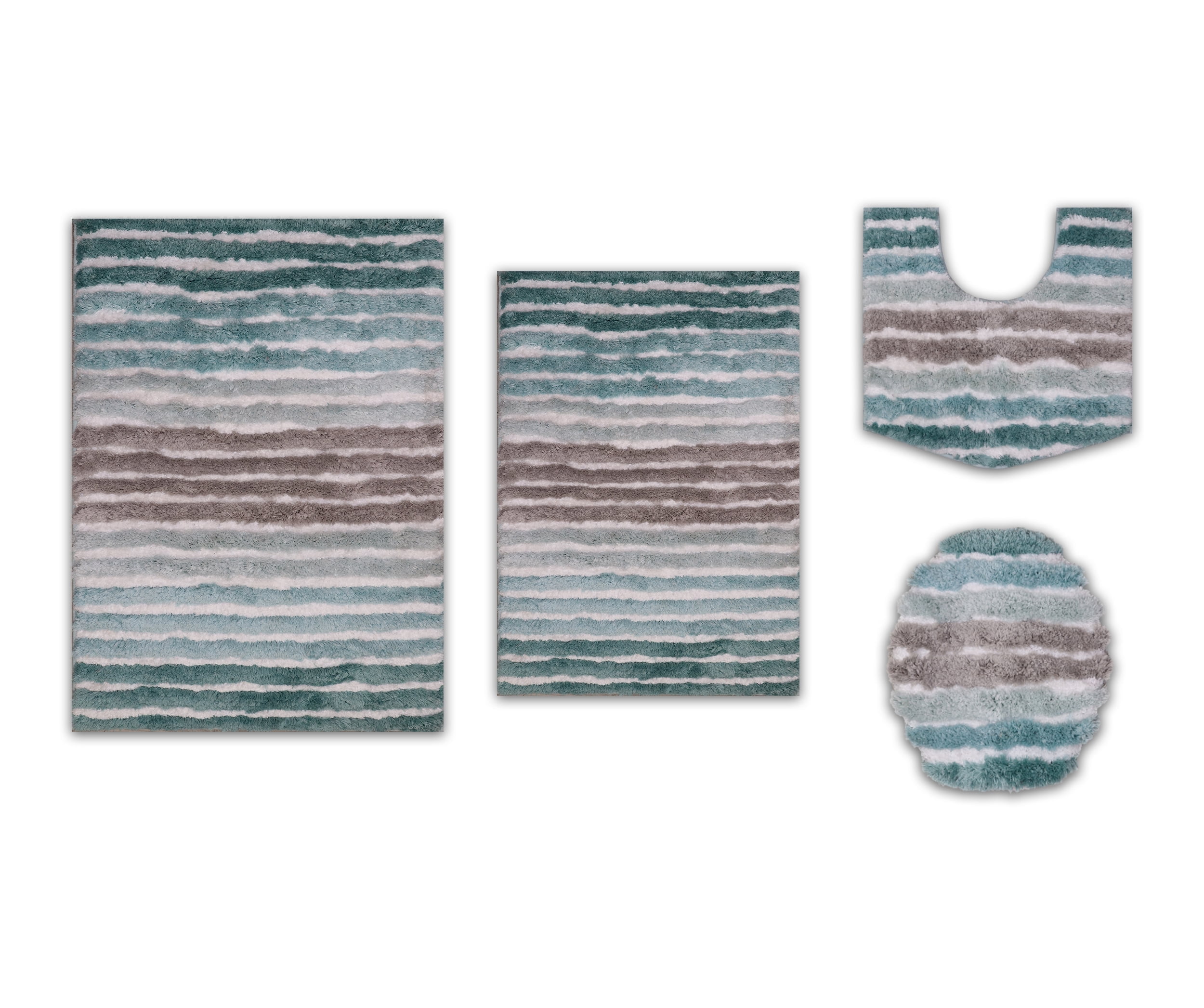 Bathroom Rugs Set of 4, Soft Microfiber Bath Mats, Absorbent & Quick Drying, Non-Slip Rubber Backing, Machine Wash Bathroom Floor Mats for Tub, Shower, Toilet – 20x32, 24x40, 20x20, 18x18 Turquoise