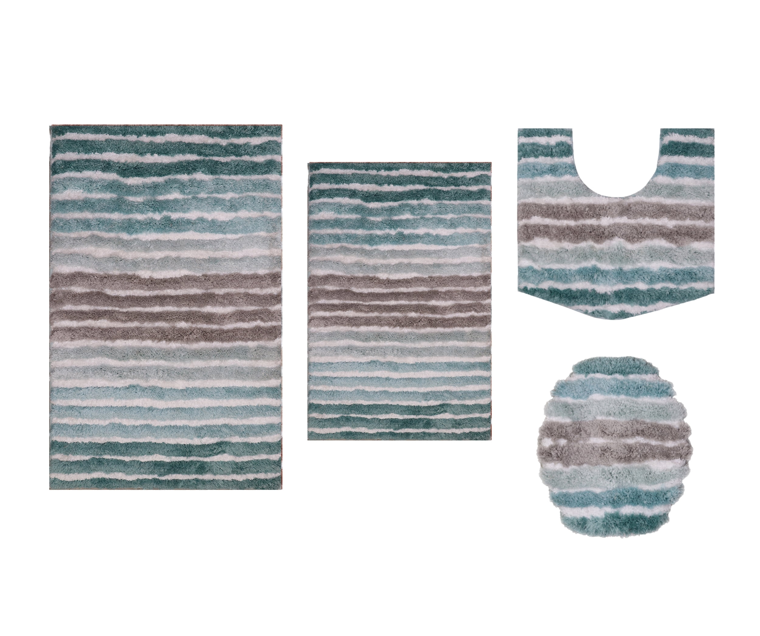 Bathroom Rugs Set of 4, Soft Microfiber Bath Mats, Absorbent & Quick Drying, Non-Slip Rubber Backing, Machine Washable Bathroom Floor Mats for Tub, Shower, Sink – 17x24, 20x32, 20x20, 18x18 Turquoise