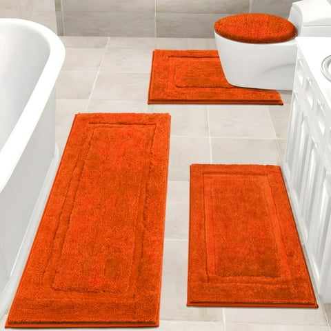 Bathroom Rugs Set 4, Yamaziot Bath Mats, Non Slip Washable Soft Absorbent Shower Blue Runner for Tub Floor with Toilet Mat & Cover