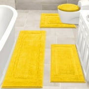 Bathroom Rugs Set 4, Yamaziot Bath Mats, Non Slip Washable Soft Absorbent Shower Blue Runner for Tub Floor with Toilet Mat & Cover