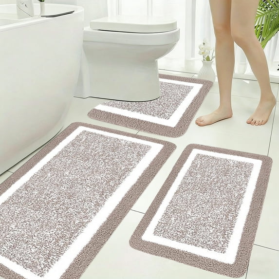 Bathroom Rugs Set Under $5! Kadlawus 3-Piece Bathroom Rug Set, Extra Large Shower Mat with Toilet Mat, Absorbent Microfiber Bath Mat, Non Slip Bathroom Carpet Set