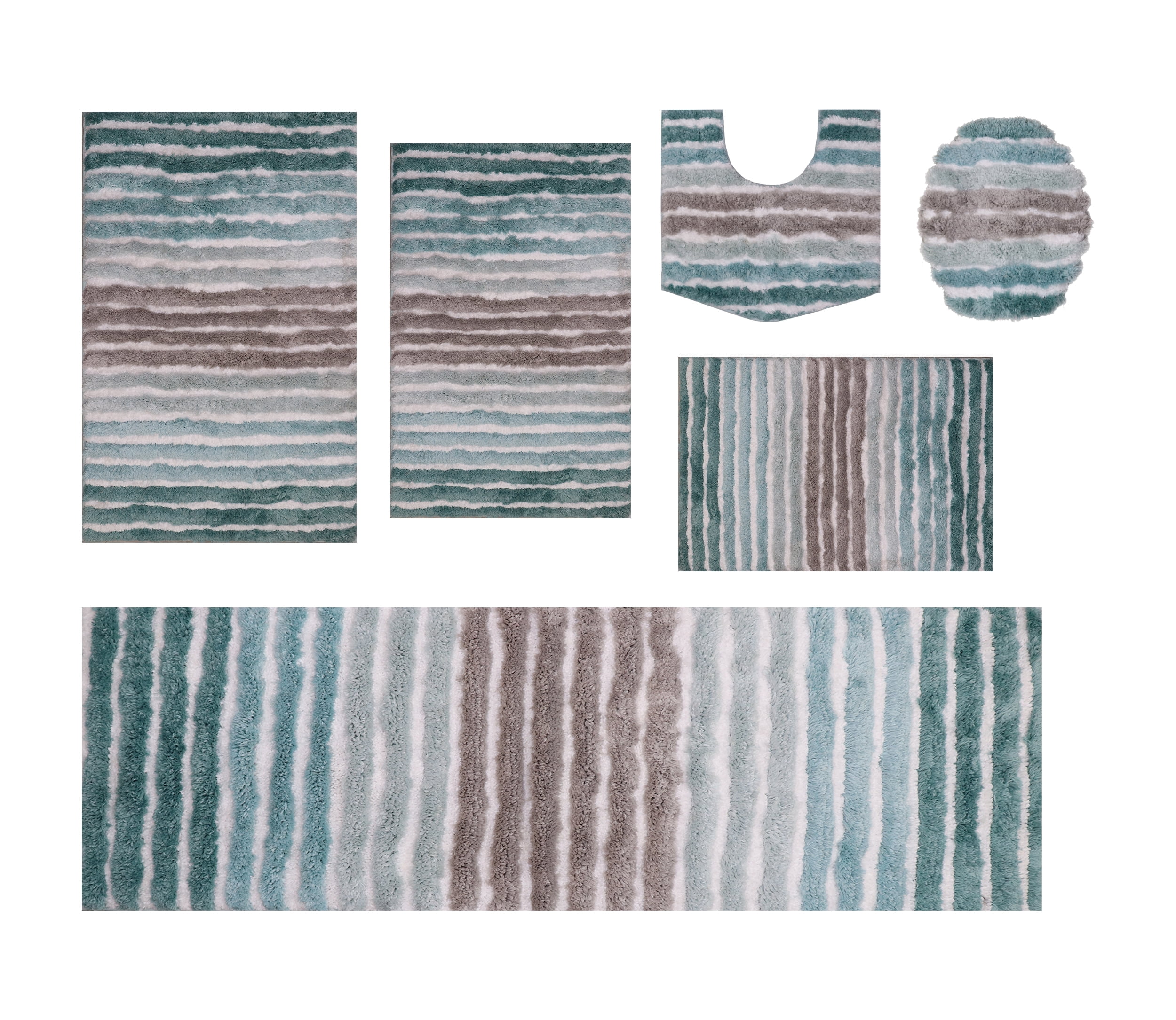 Bathroom Rugs Set of 6, Soft Microfiber Bath Mats, Absorbent & Quick Drying, Non-Slip Rubber Backing, Machine Washable Bathroom Floor Mats for Tub, Shower, Sink, Toilet Turquoise