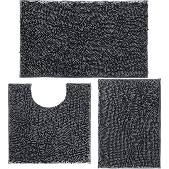 Bathroom Rugs Set Non Slip 3 Piece Bath Mat Washable Chenille Bath Rugs with PVC Backing Bath Carpet,Absorbent Bathroom Mats with Toilet Rug,Bath Mats for Bathroom,Bedroom, Kitchen,Tub,Home Decor