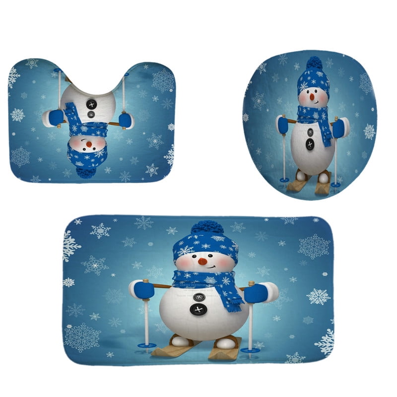 Bathroom Rugs Set Soft Non-Slip Absorbent Bath Mats Christmas Decor Machine Washable 3Pcs