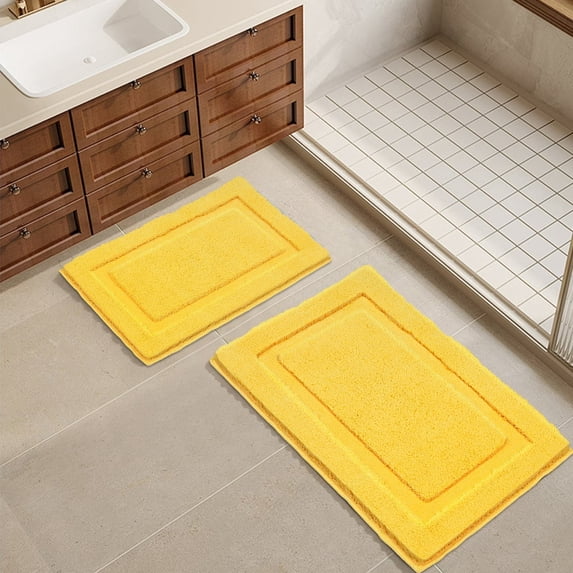 Bathroom Rugs, Yamaziot Bath Mat Set 2, Non Slip Soft Absorbent Washable Shower Runner, Fall Yellow