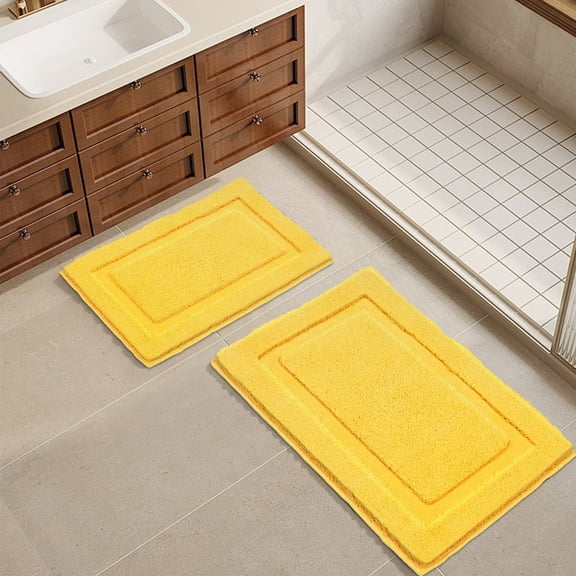 Bathroom Rugs, Yamaziot Bath Mat Set 2, Non Slip Soft Absorbent Washable Shower Runner, Fall Yellow