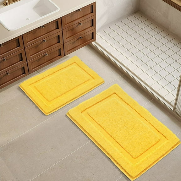 Bathroom Rugs, Yamaziot Bath Mat Set 2, Non Slip Soft Absorbent Washable Shower Runner, Yellow