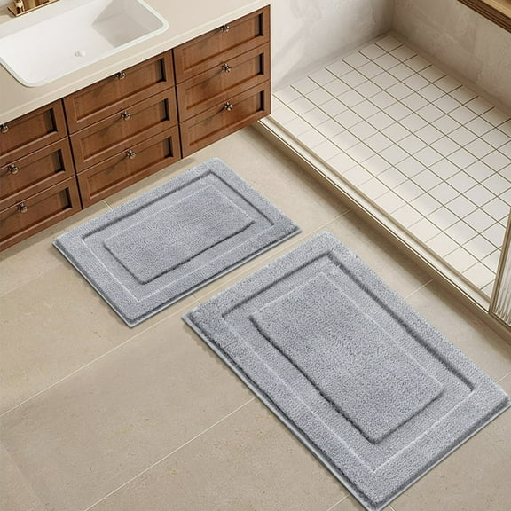Bathroom Rugs, Yamaziot Bath Mat Set 2, Non Slip Washable Soft Absorbent Shower Gray Rug for Tub Floor