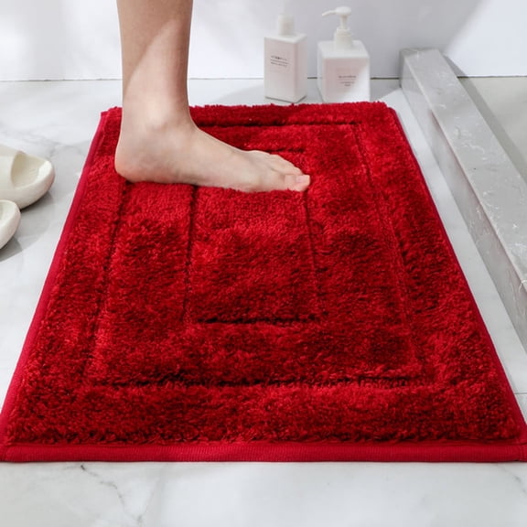 Bathroom Rugs Set with U-Shaped Mat, Non Slip, Quick Drying, Ultra Soft and Water Absorbent Bath Rug Mat Carpet Machine Washable(16"x24",Red)