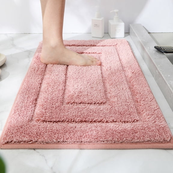 Bathroom Rugs Set with U-Shaped Mat, Non Slip, Quick Drying, Ultra Soft and Water Absorbent Bath Rug Mat Carpet Machine Washable(20"x32",Pink)