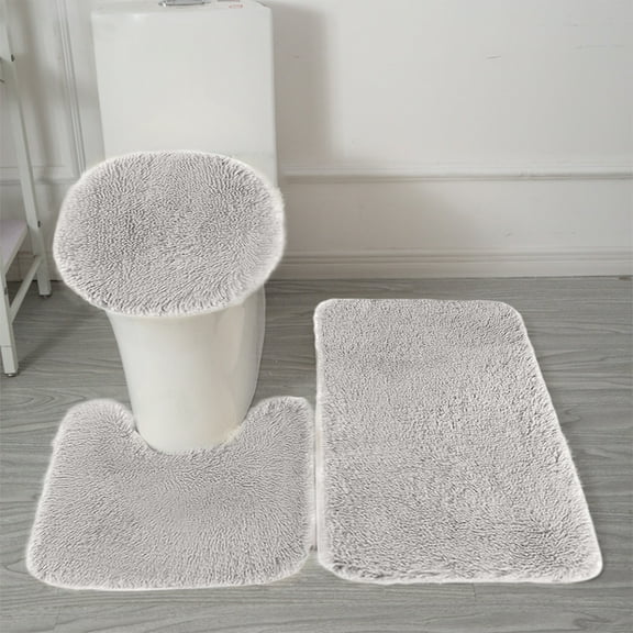 Bathroom Rugs Set3 Piece Velvet Fleece Floor Mats Soft Water Absorbent Non-Slip Machine Washable Quick Dry Modern Home(Gray)